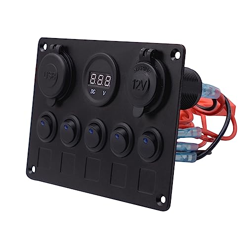 FUNOMOCYA Switch Panel 12-24v 5 Gang Marine Panel Led Rocker Switch Lighter Socket Dual USB Car Charger Voltmeter