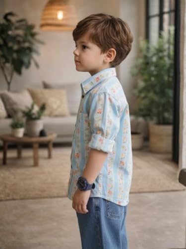 Image of superminis Boy's Cotton Regular Fit, Half Sleeves, Collared Neck, Printed Shirts for Casual Wear