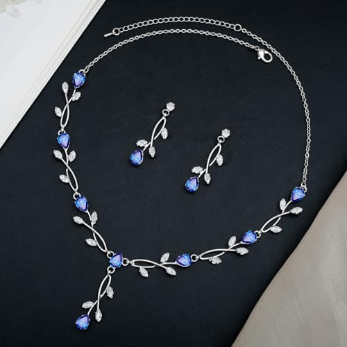 CSY Elegant Bridal Jewelry Sets Clear Cubic Zirconia Wedding Necklace Earrings Bracelet Set for Birdes Bridesmaids CZ Prom Jewelry (Royal Blue-Necklace Earrings Bracelet) by CSY - Used condition - Image 3