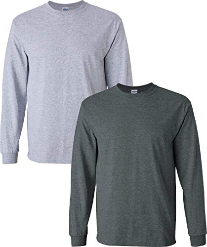 Image of Gildan Ultra Cotton Long Sleeve T-Shirt 2-PackSportGrey-DarkHeather 2XL