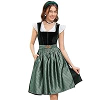 DIRNDLSTERN Damen Trachtenkleid Grün - Trachtenrock Midi Samt Dirndlkleid Oktoberfest Outfit mit Dirndlschürzen 46