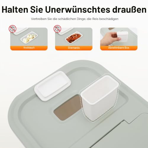 Futtertonne Reisbehälter 10KG, Futterbehälter mit Reistasse, Futteraufbewahrung für Hunde, Reisspender für Reis, Mehl, Cornflakes, Hundefutter, Katzenfutter, 22*38*23cm, Grün