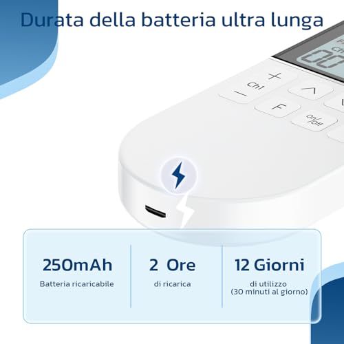 LIORQUE Elettrostimolatore Muscolare TENS/EMS/FITNESS 3 in 1, 50 modalità, 10 pezzi di elettrodi TENS, 16 livelli di intensità per alleviare il dolore - 6