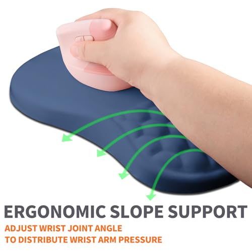 Image of Ergonomic Joint Wrist Support Mouse Pad with Memory Foam Cushion Massage Bump, Carpal Tunnel Pain Relief Mousepad Slope Design for Wrist Rest, 11.8x7.9 in, Dark Steel Blue