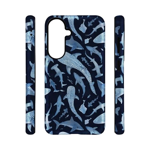 qizjio Aesthetic Shark and Whale Art Phone Case – Cute Ocean Animal Design, Slim Shockproof Protective Cover for Samsung Galaxy S26 Plus
