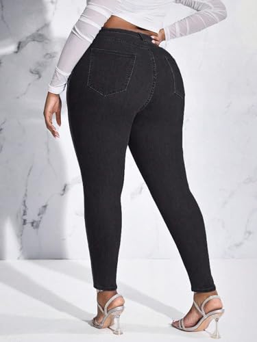 Women's High Waist Skinny Jeans Side Rhinestone Shaping Butt Lifting Denim Pants Black2