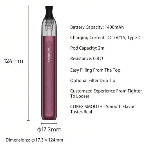 Vaporesso ECO One Pro Kit Pen Style Pod Vape Built in 1400mAh battery,Top Filling 2ml ECO One Pod Cartridge 0.8ohm Vaporizer COREX SMOOTH Electronic Cigarette No Nicotine (Mitternachtsschwarz)