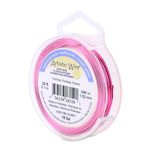 Image of Artistic Wire, 18 Gauge Silver Plated Tarnish Resistant Colored Copper Craft Wire, Fuchsia 20 ft