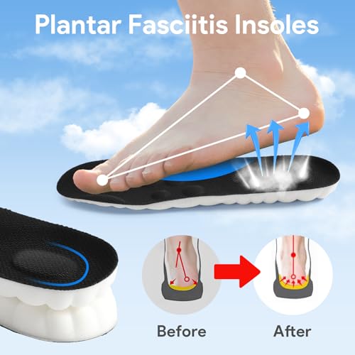 Image of Cloudsole Orthopedic Insoles for Men and Women - U-Shape Memory Foam for Plantar Fasciitis, Foot & Joint Support, Anti Fatigue and Shock Absorption (Black 7-8)