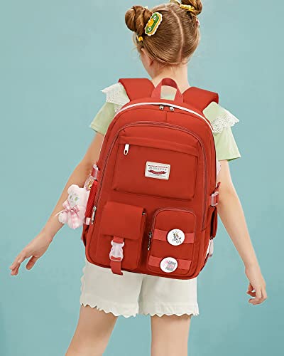 Sac à dos antivol pour adolescente étudiante avec grand compartiment PC rouge - 2