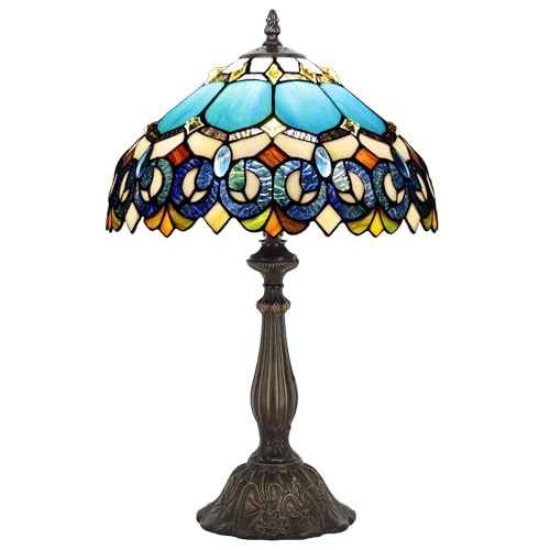 ZJART Tiffany Table Lamp Stained Glass Lamp 12X12X19 Inch Antique Reading Light (Blue Jewelry Baroque)