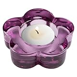 Karma Glass Flower Tealight Holder - Chunky Glass Candle Holder for Home & Party Decor, Wedding Table Centerpiece, Amethyst