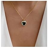 Allereya Vintage Crystal Emerald Heart Necklace Heart Emerald Pendant Necklace Green Emerald Choker Necklace Gold Cz Heart Chain Necklace Jewelry for Women and Girls
