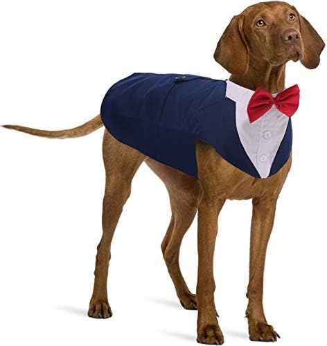 IDOMIK Dog Tuxedo Suit for Small Medium Large Breed, Formal Dog Tuxedo Vest Set with Detachable Bow Ties Collar & Bandana Scarf, Gentle Pet Costume/Dress/Clothes/Shirt for Wedding Birthday Party Navy