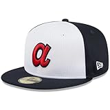 New Era Atlanta Braves 59FIFTY Authentic Collection 2024 Batting Practice Fitted Cap, Hat (US, Numeric, 7 1/8, Navy Blue White)