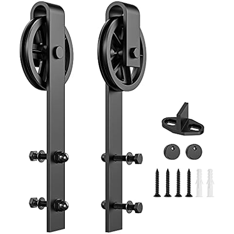 HomLux Sliding Barn Door Hardware Rollers, Silencer Design, Fit 1 3/8-1 3/4" Thickness Door Panel, Industry Big Wheel Hangers Black-2 Pack Cover