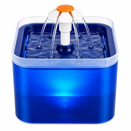 Image of PetVogue Pet Fountain Cat Water Dispenser (2 L) Blue - Healthy and Hygienic Drinking Fountain Super Quiet Flower Automatic Water Bowl for Cats, Dogs, Birds and Small Animals