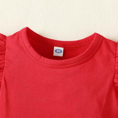 Image of LYSMuch Toddler Baby Girls T Shirt Ruffle Sleeveless Kids Cotton Tshirt Solid Color Blouse