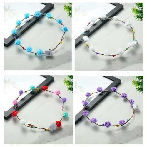 4 Pcs LED Flower Crown Headband, Lighted LED Hair Bands, LED Crown Headbands Light Up LED Flower - Image 2