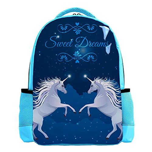 Sac à dos d'école licorne bleue pour enfants et étudiants du primaire