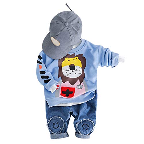 2Piece Toddler Infant Baby Boy Girl Sweatsuit,Long Sleeve Pull-Over Cartoon Lion Print Sweatshirt Jeans Pants Clothes Suit
