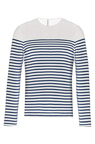 noTrash2003 Langarmshirt Herren Breton gestreift weiß blau Navy Marine Shirt T-Shirt Longsleeve versch. Ausführungen (Weiß, XXL)