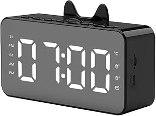 Waiecnksa Multi-Function Alarm Clock Radio Desk Alarm Clock LCD Display Digital Alarm Clock Bluetooth-Compatible Music Playing Digital Office Black