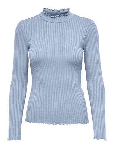 JDY Damen Dünnes Langarm Shirt Basic Rundhals Stehkragen Longsleeve Stretch Oberteil JDYFRANSISKA, Farben:Hellblau, Größe:M