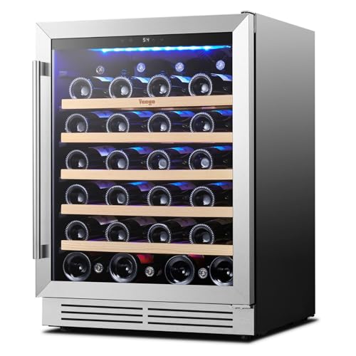 Yeego Wine Fridge Cooler - 24 Inch Wine Fridge Hold 47 Bottles, 40-65°F Wine Refrigerator Glass Door, Built in, Freestanding Under Counter Fridge for Beer Soda Drink Home Bar Office(5.12 Cu.ft)
