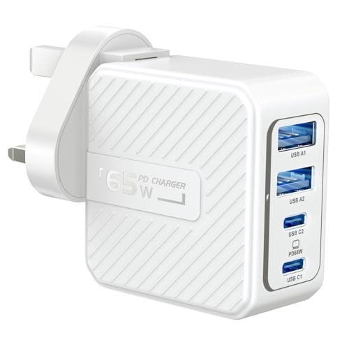 USB C Charger Macbook Charger 65W 4-Port GaN Charger Fast Charging Wall Charger Plug Compatible with MacBook Pro M3/Air M3, Dell XPS, HP Laptops, iPhone 15/14, Galaxy S24/S23, iPad, Pixel 8/7