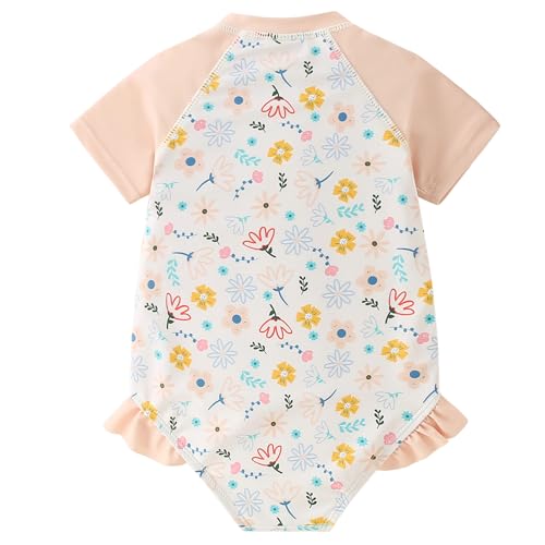 AMIYAN Toddler Girls One-Piece Swimwear Short Sleeve Ruffle Swimsuit Zipper Rash Guard Bathing Suit for Little Girls 1-5Y2