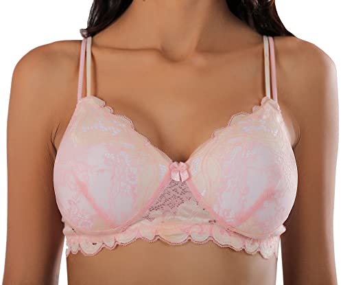 Image of ELGANTE Women's Peach LACE Padded Non- Wired Bra