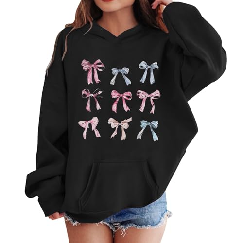 2026 Verano Sudadera con Capucha para niña, de Manga Larga, Suave, con Estampado gráfico, Bonitos pulóveres, Ropa de Primera Calidad para niñas (Black, 12-13 Years)