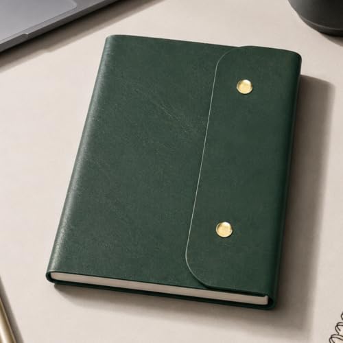 Image of The Messy Corner Leather Button Diary | A5 Travel Dairy for Men and Women | Vegan & Premium Quality | 80 GSM, 140 Ruled Pages - Stylish Forest Green Notepad