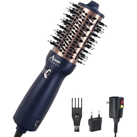 Aima Beauty Travel Hair Dryer Brush Dual Voltage Blow Dryer Brush Hot Air Brush Oval Barrel 360°Airflow for Smooth, Negative Ionic Frizz-Free Drying/Straightening/Voluming,Prussian Blue Cover