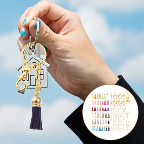 Porte-clés à pompons DIY matériel bricolage mousquetons dorés pendentifs