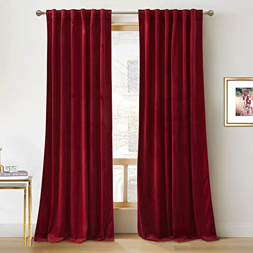RYB HOME Red Theater Moive Velvet Curtains - Light & Heat Block Back Tabs Window Treatment Energy Efficient Privacy Protection Drapes for Hotel Villa Living Room, Ruby Red, W52 x L120 inches, 2 Panels by RYB HOME - Used condition - CA$55.79