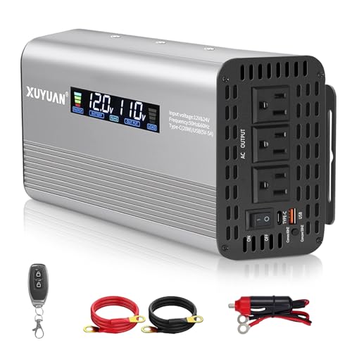 Image of 1500W Pure Sine Wave Inverter, 12V/24V Auto-Detect, 50Hz/60Hz Switchable, LCD Display, Type-C Fast Charging, Silent Design, Overload & Overheat Protection for RV, Home