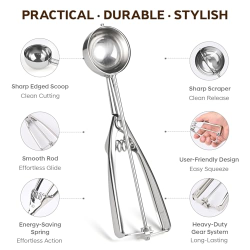 Ice Cream Scoop, 3Pcs Cookie Scoop Set, Stainless Steel Ice Cream Scooper with Trigger Release, Cookie Scooper for Baking, Cookie Dough Scoop (3) #4