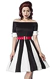 kleid weit schwingend  Weitschwingendes Carmen Kleid mit Kontrast Tellerrock Retro Nostalgie 50er 60er (M, Schwarz/Wei?)
