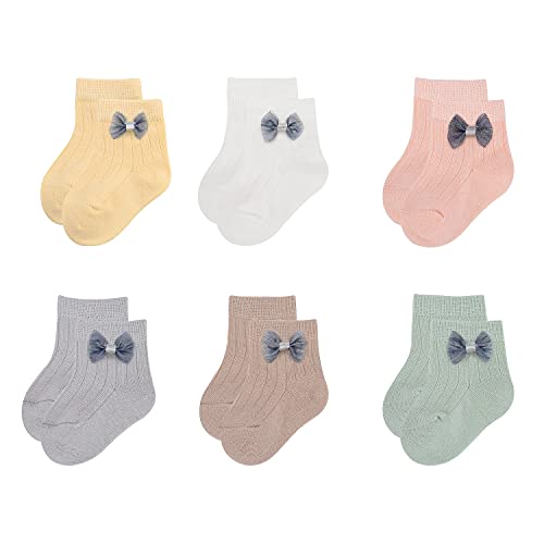 Image of VINIKNIKA 6 Pairs Baby Girls Socks Newborn Ruffle Lace Socks Princess Frilly Knit Cotton Socks