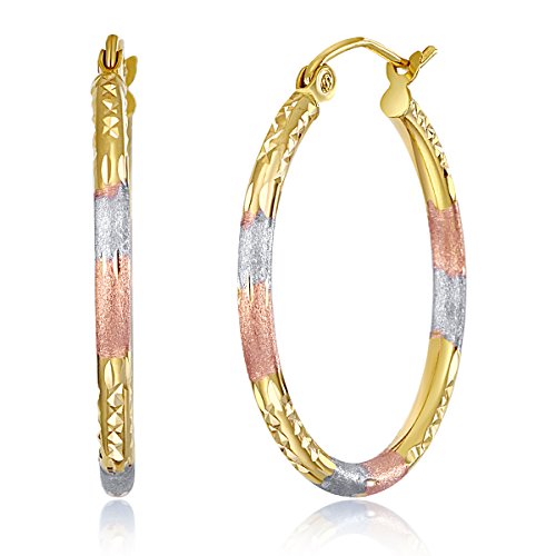 14k REAL Tri Color Gold 2mm Thickness Tube Hoop Earrings - 5 Different Size Available2