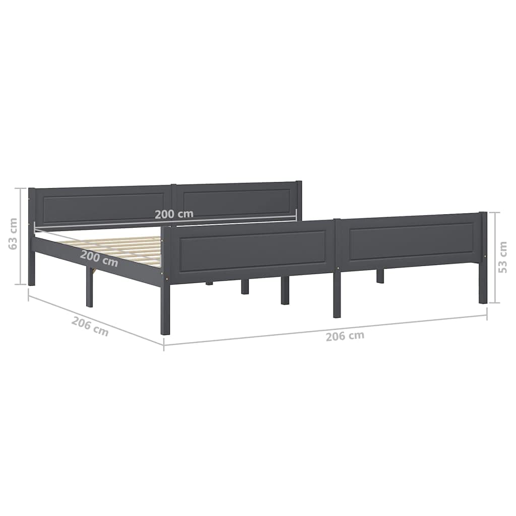 vidaXL Massivholzbett Doppelbett Bettgestell Bett Holzbett Bettrahmen Lattenrost Schlafzimmerbett Schlafzimmermöbel Grau Kiefer 200x200cm