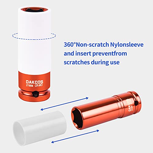 DAKCOS 3PC 1/2 Inch Drive Wheel Protector Impact Socket Thin Wall Deep Impact Socket Set with Plastic Sleeve 6 Point Cr-Mo Metric Protective Lug Nut Socket 17mm,19mm,21mm - Image 4