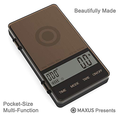 Espresso Scale with Timer 1000g x 0.1g Drip Coffee Scale, MAXUS BREW Multifunction Digital Pocket Scale Large Bright LCD Display Small Food Scale Gram and Ounce 0.01oz for Kitchen Herb Stainless Steel