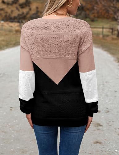 Image of Zeagoo Womens 2026 Fall Sweaters Casual Long Sleeve Ribbed Knit Pullover V Neck Lightweight Crochet Pullover Sweater Top