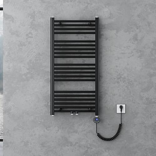 doporro Radiateur de Salle de Bain Sèche-Serviette 100x50cm Radiateur Tubulaire Vertical Chauffage Électrique Gris-Noir avec Résistance pour Radiateur 600W