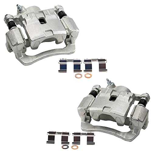 Image of TRQ Rear Driver and Passenger Side Brake Caliper Set 2 Piece Caliper Brackets Hardware for 09-13 Subaru Forester 08-11 Impreza 2.5i 08-11 Impreza Outback Sport 08-14 WRX 15-19 WRX