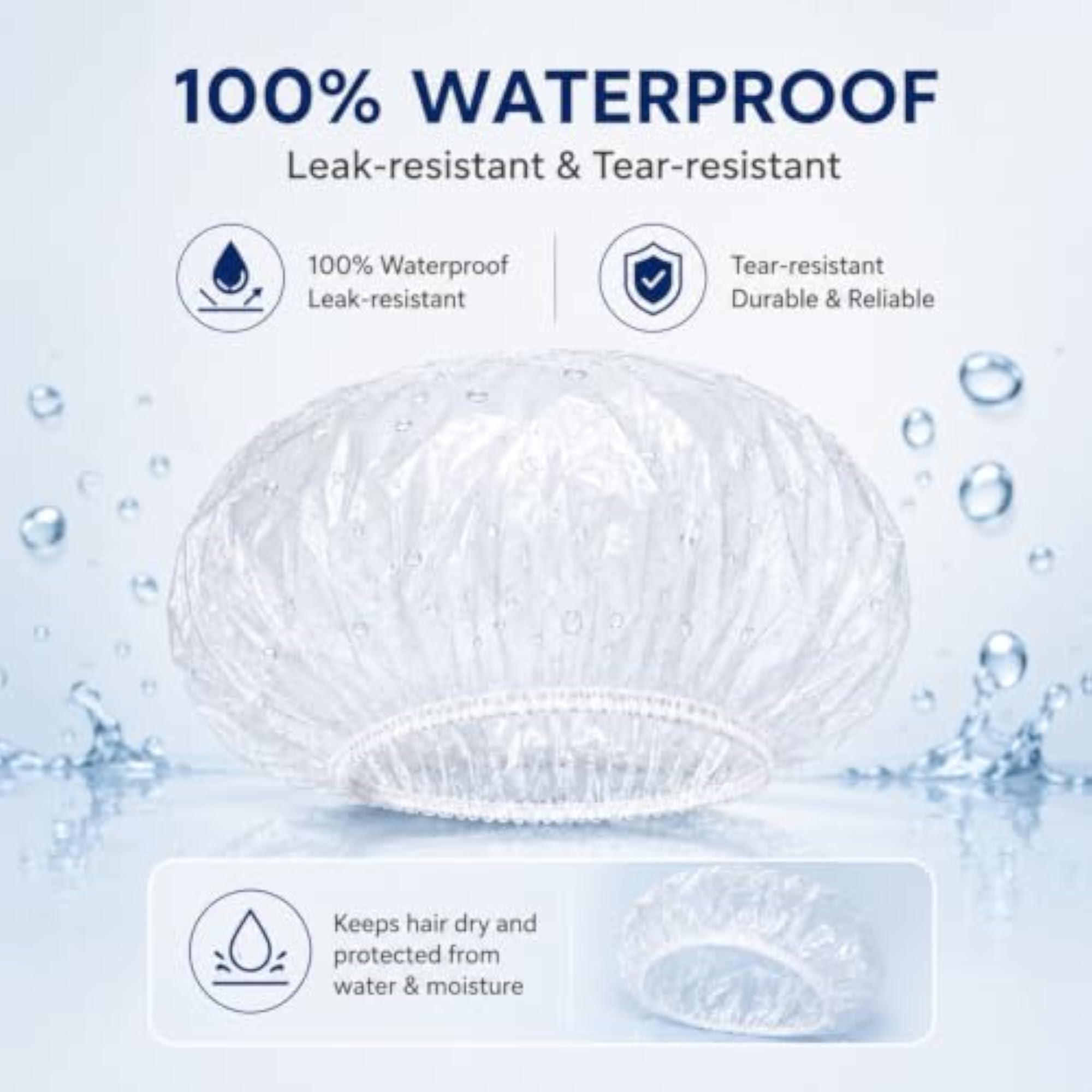 Disposable Plastic Clear Hair Cap Pack of 30, Waterproof Shower Cap