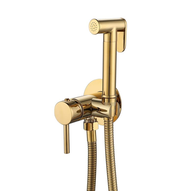 Ducha de bidé de mano para inodoro dorado pulverizador redondo agua fría caliente latón